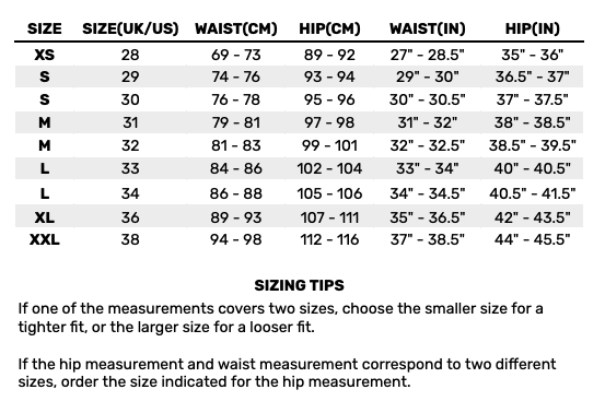2026 DC Shoes Mens Jeans  Size Chart